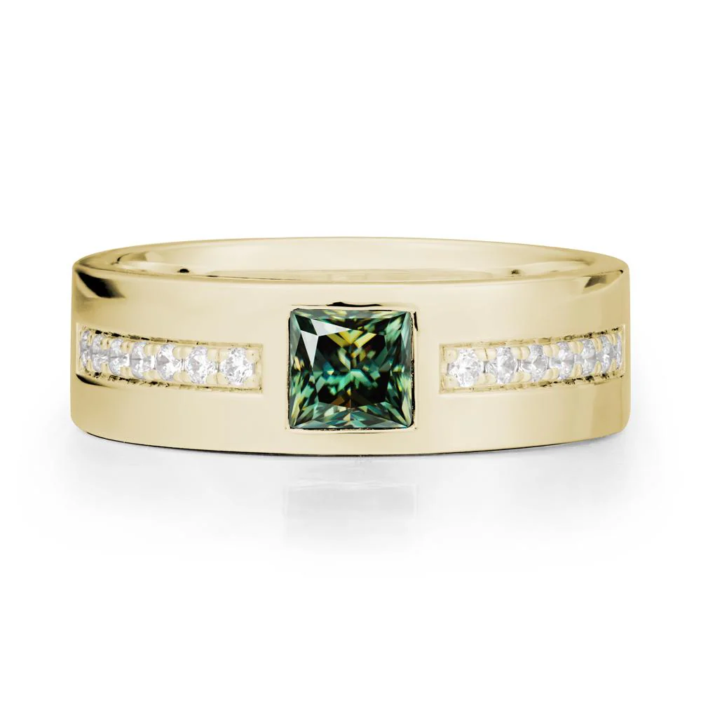 Men Wide Band Square Green Moissanite Ring - Image 4