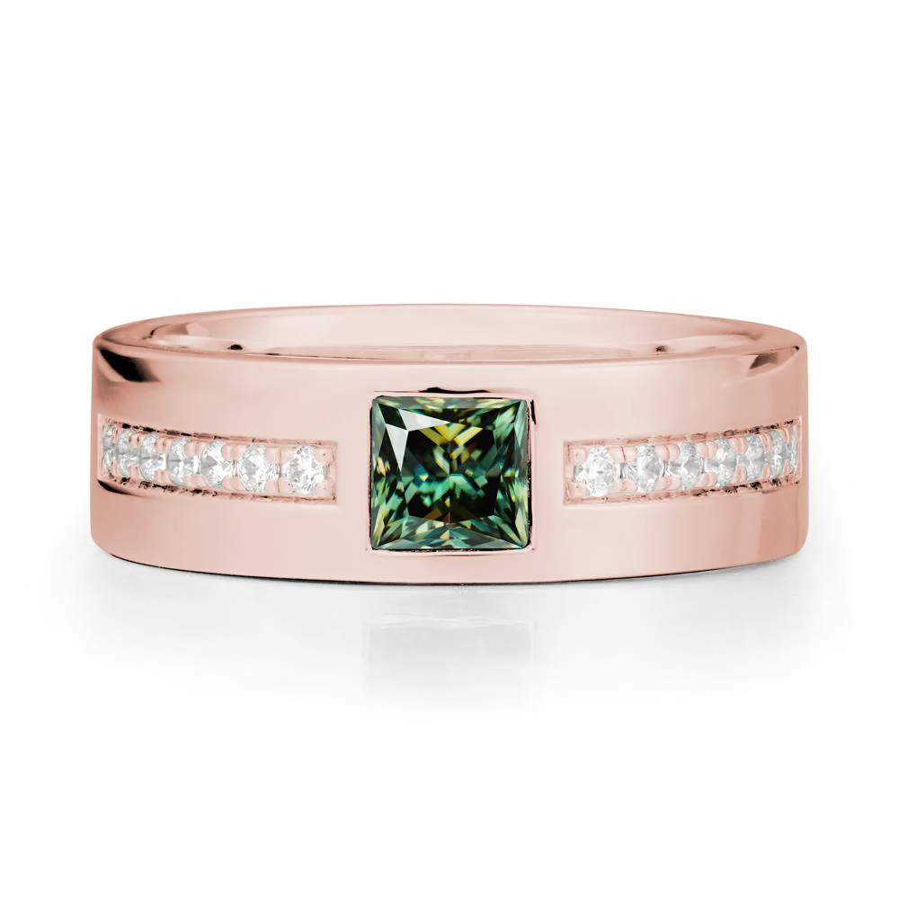 Men Wide Band Square Green Moissanite Ring - Image 5