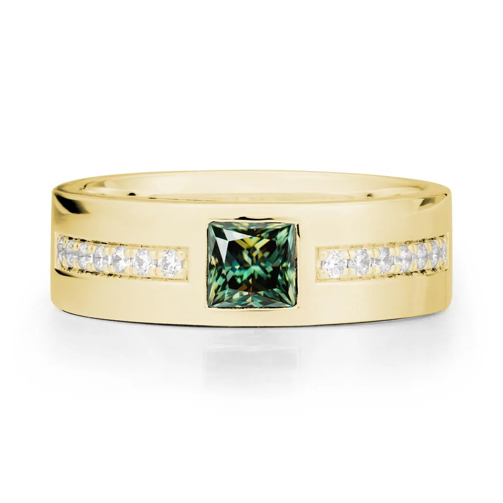 Men Wide Band Square Green Moissanite Ring - Image 7