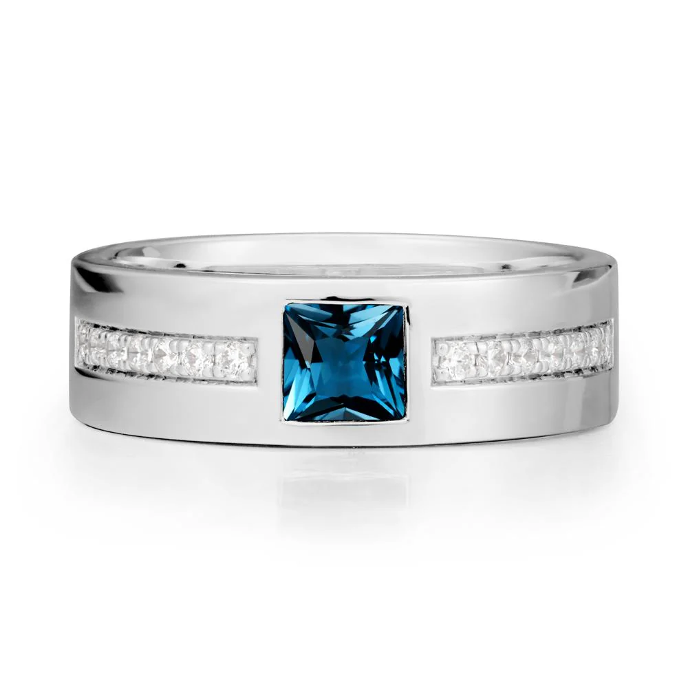 Men Wide Band Square London Blue Topaz Ring - Image 6