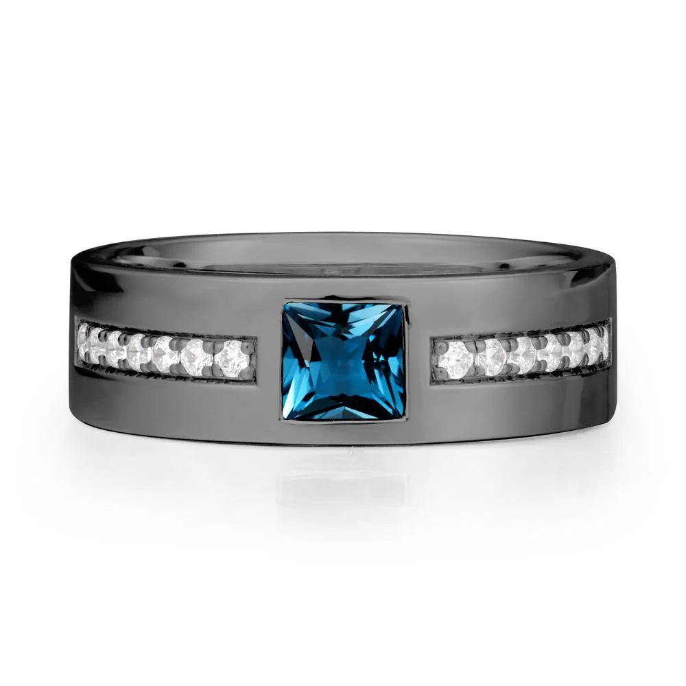 Men Wide Band Square London Blue Topaz Ring - Image 8