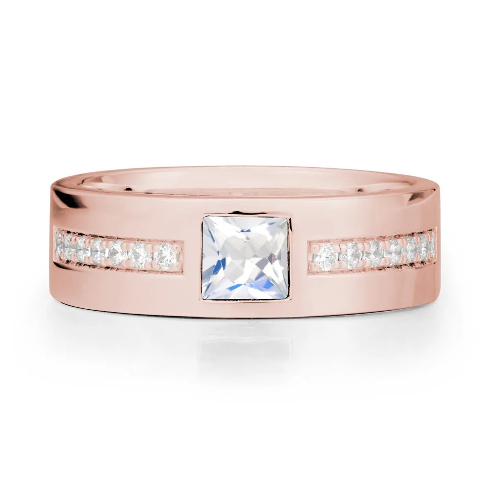 Men Wide Band Square Moonstone Ring - Image 4