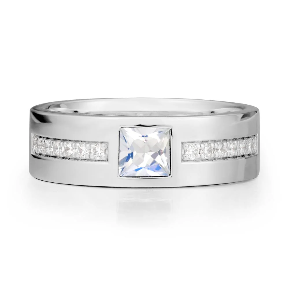 Men Wide Band Square Moonstone Ring - Image 5