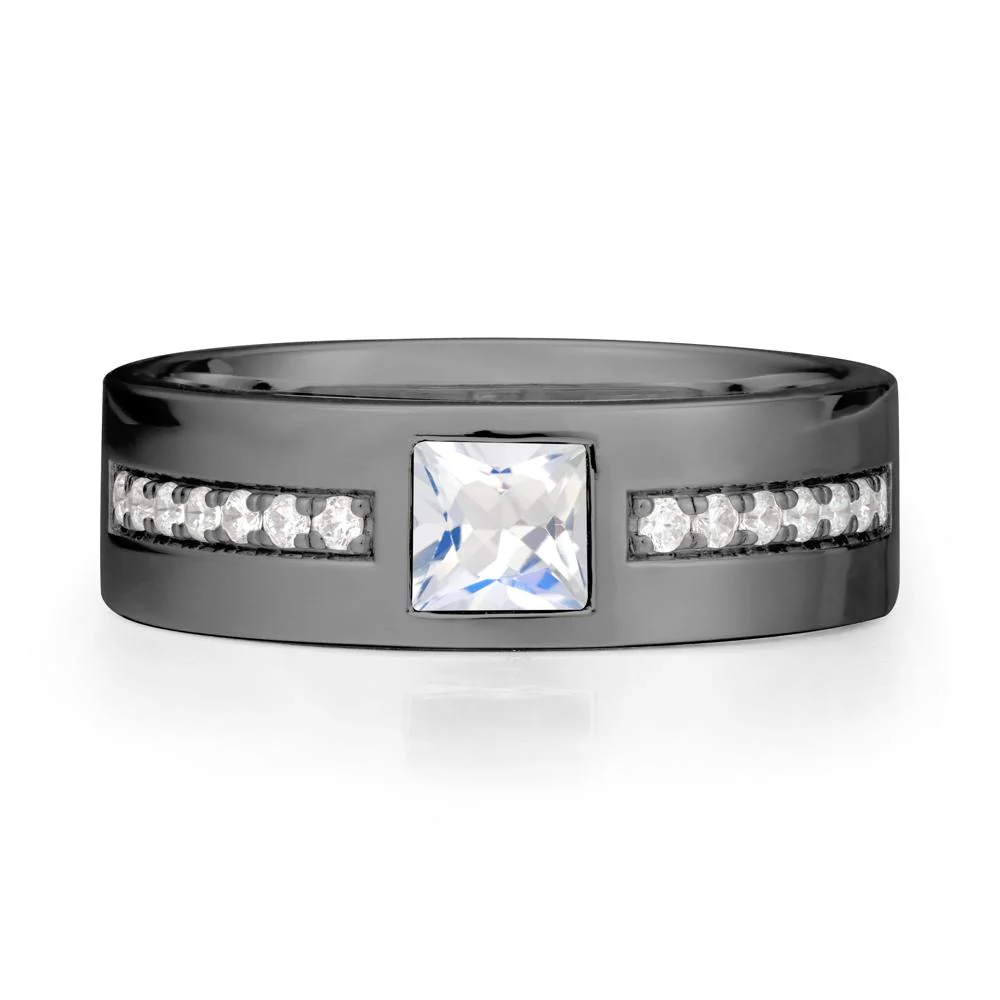 Men Wide Band Square Moonstone Ring - Image 7