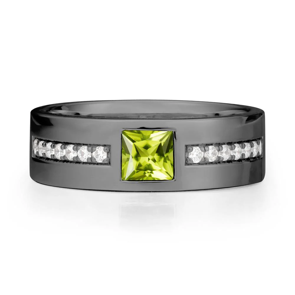 Men Wide Band Square Peridot Ring