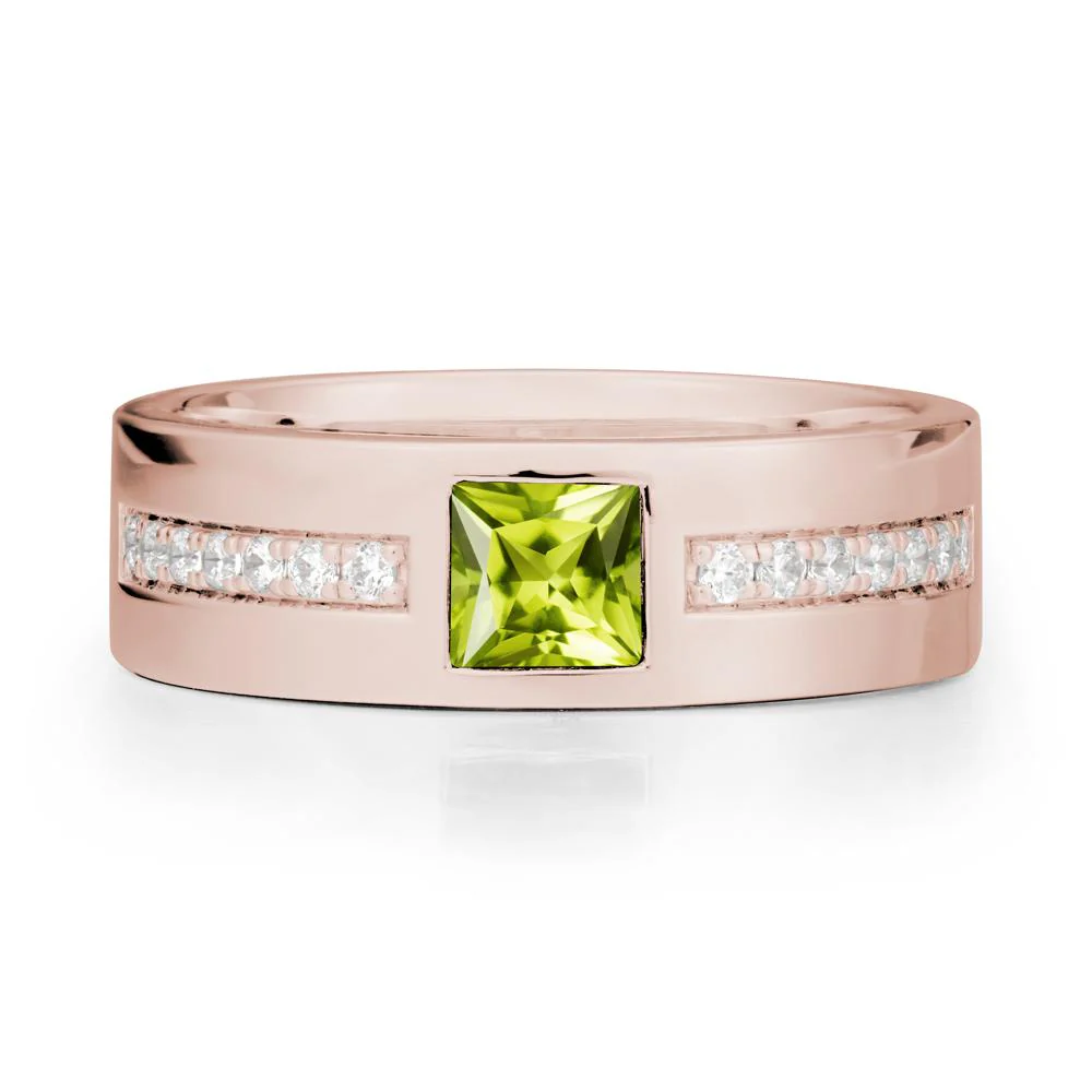Men Wide Band Square Peridot Ring - Image 2