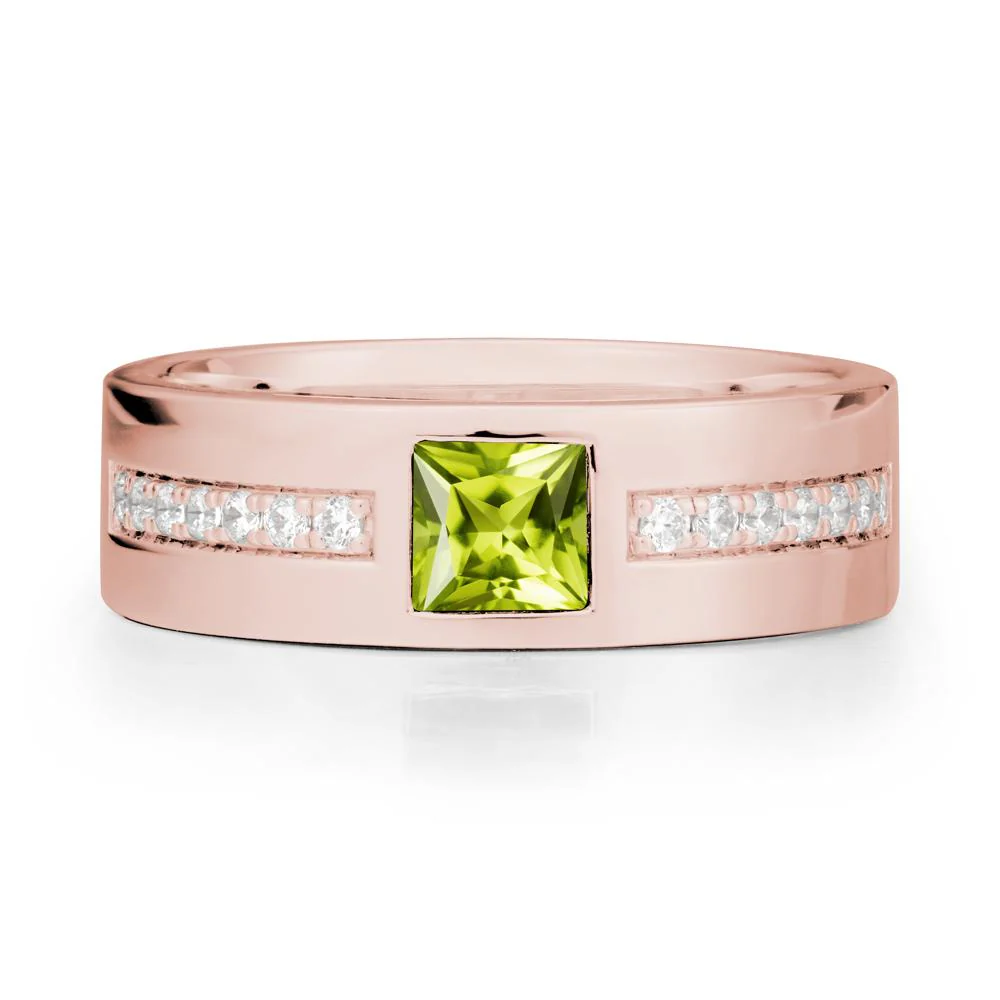 Men Wide Band Square Peridot Ring - Image 5