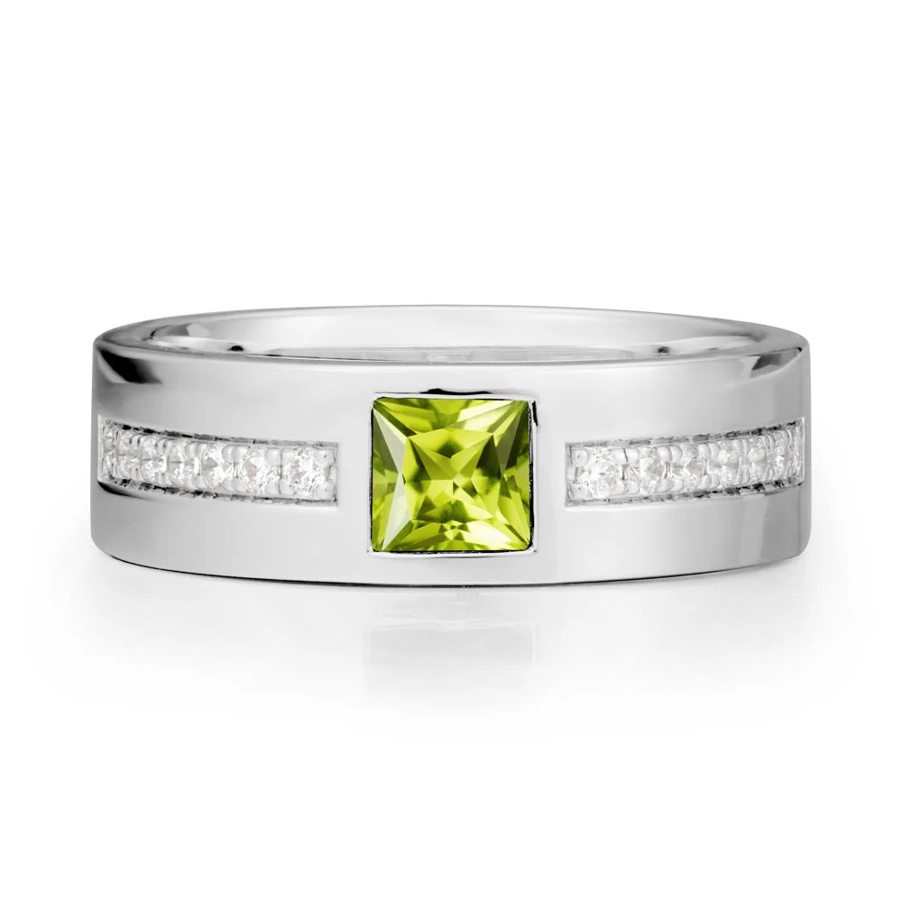 Men Wide Band Square Peridot Ring - Image 6