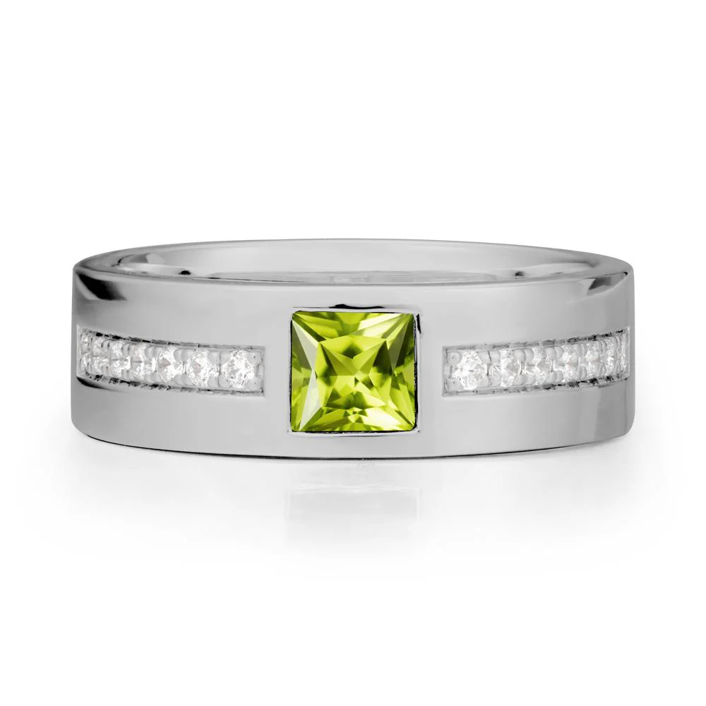 Men Wide Band Square Peridot Ring - Image 8