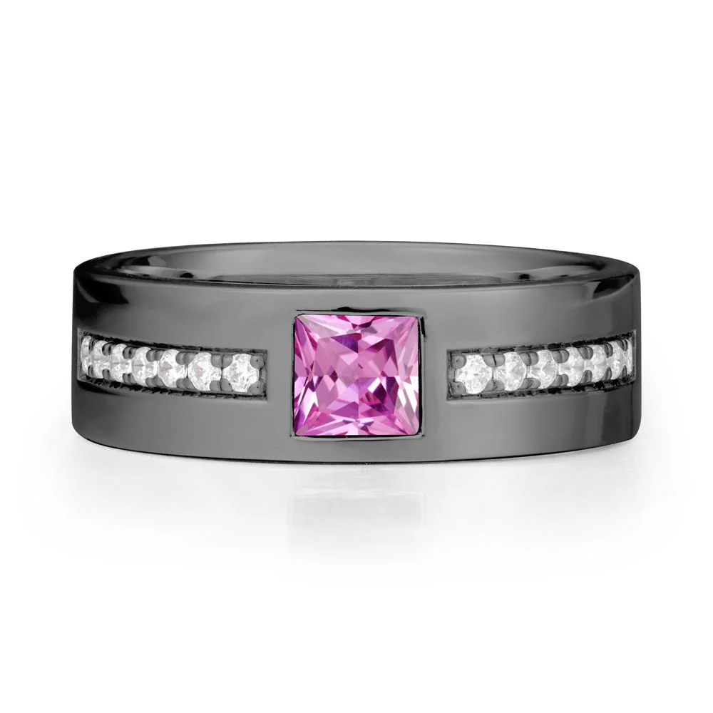Men Wide Band Square Pink Sapphire Ring - Image 7