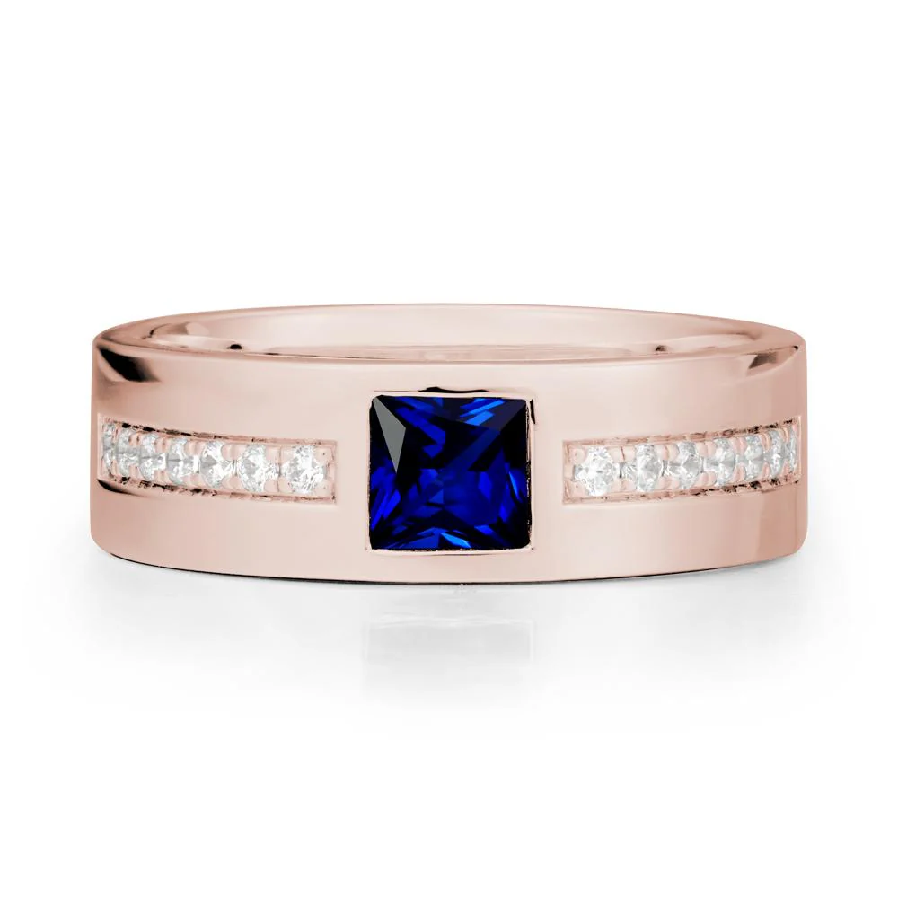 Men Wide Band Square Sapphire Ring - Image 2