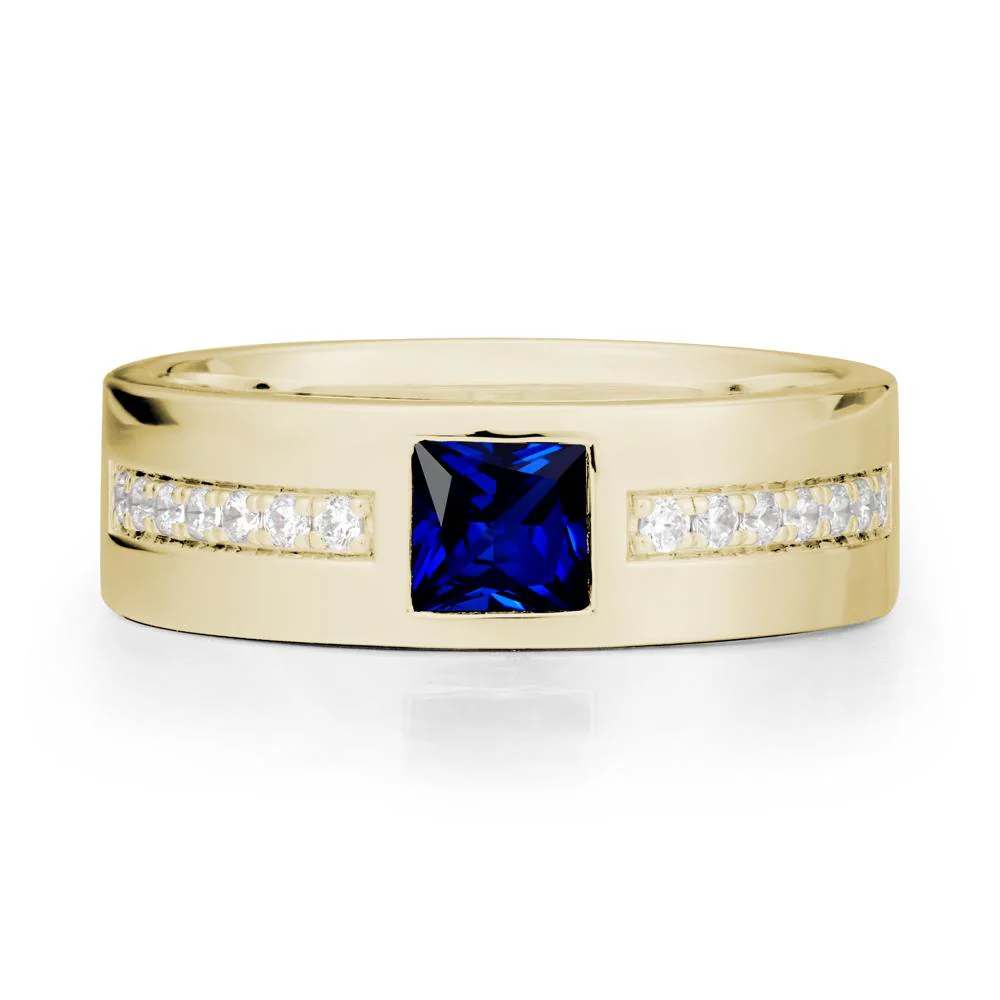 Men Wide Band Square Sapphire Ring - Image 4