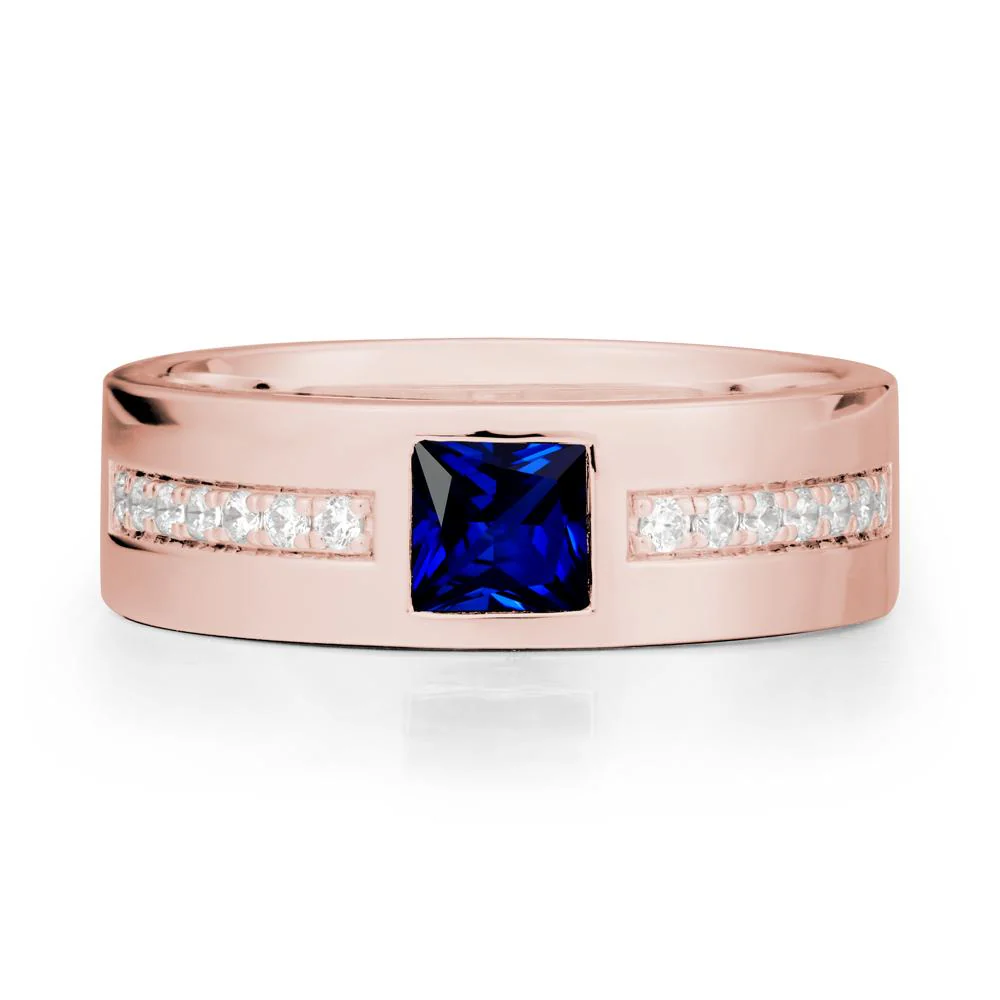 Men Wide Band Square Sapphire Ring - Image 5