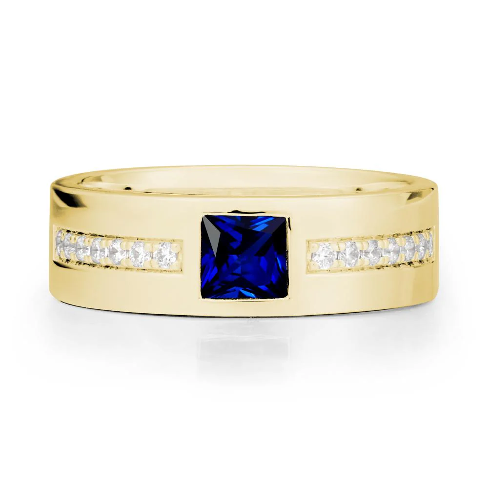 Men Wide Band Square Sapphire Ring - Image 7