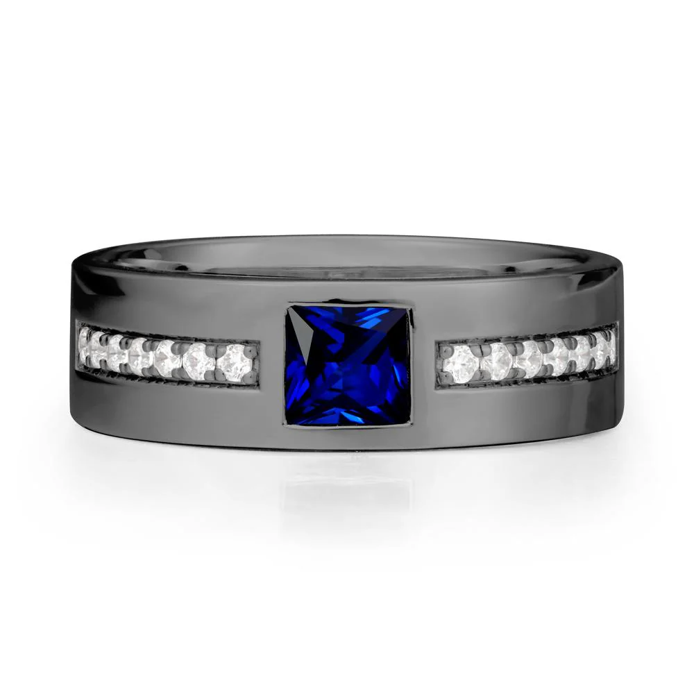 Men Wide Band Square Sapphire Ring - Image 8