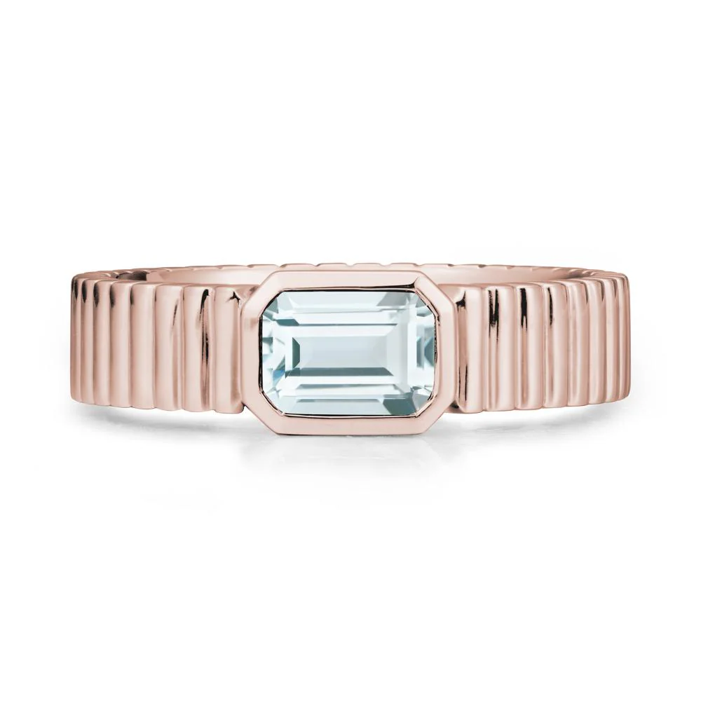 Men Wide Ribbed Band Aquamarine Ring - Image 2
