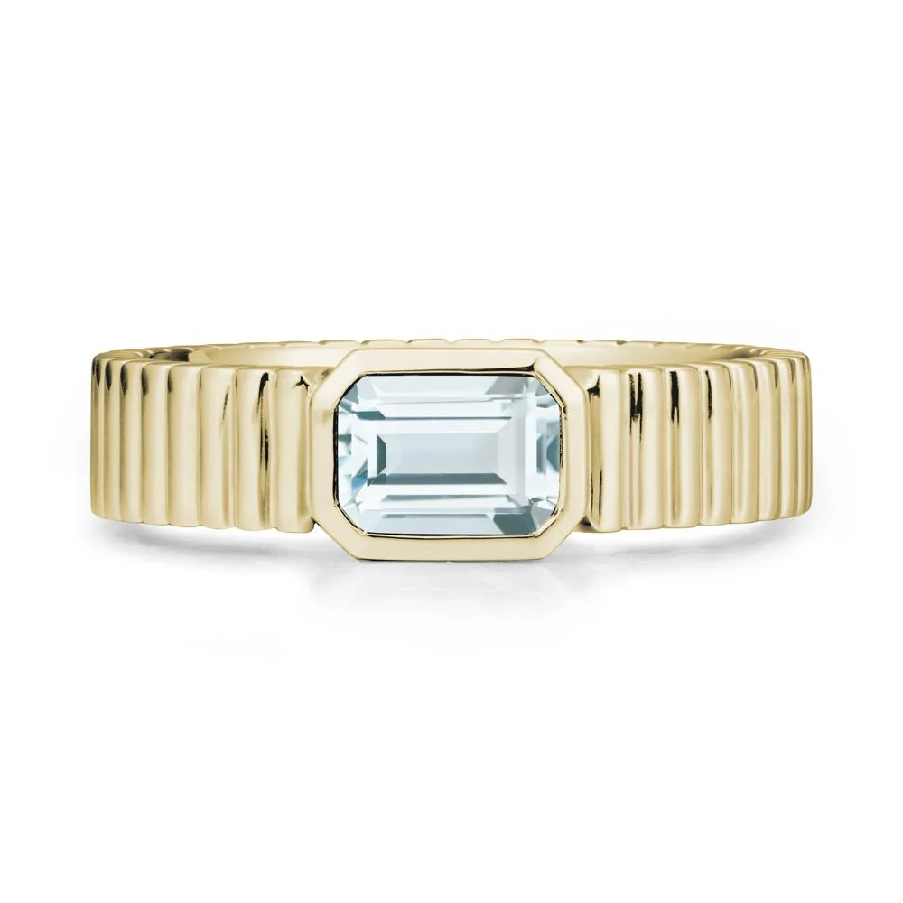 Men Wide Ribbed Band Aquamarine Ring - Image 3