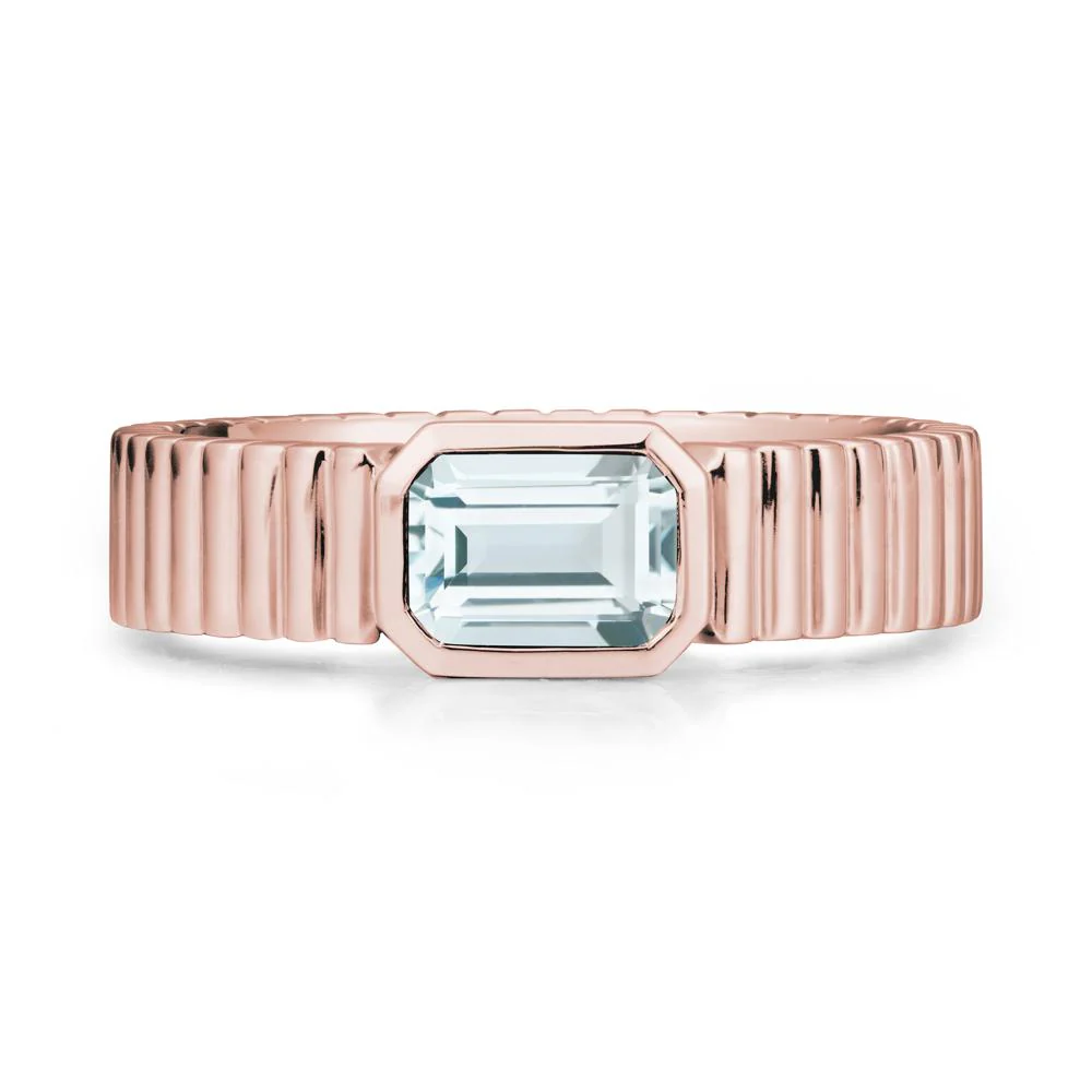 Men Wide Ribbed Band Aquamarine Ring - Image 4