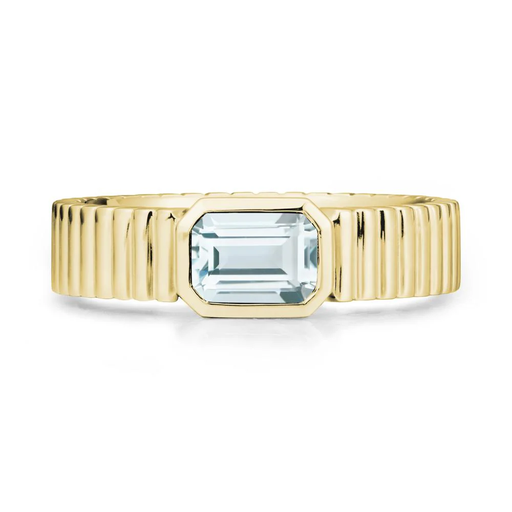 Men Wide Ribbed Band Aquamarine Ring - Image 6