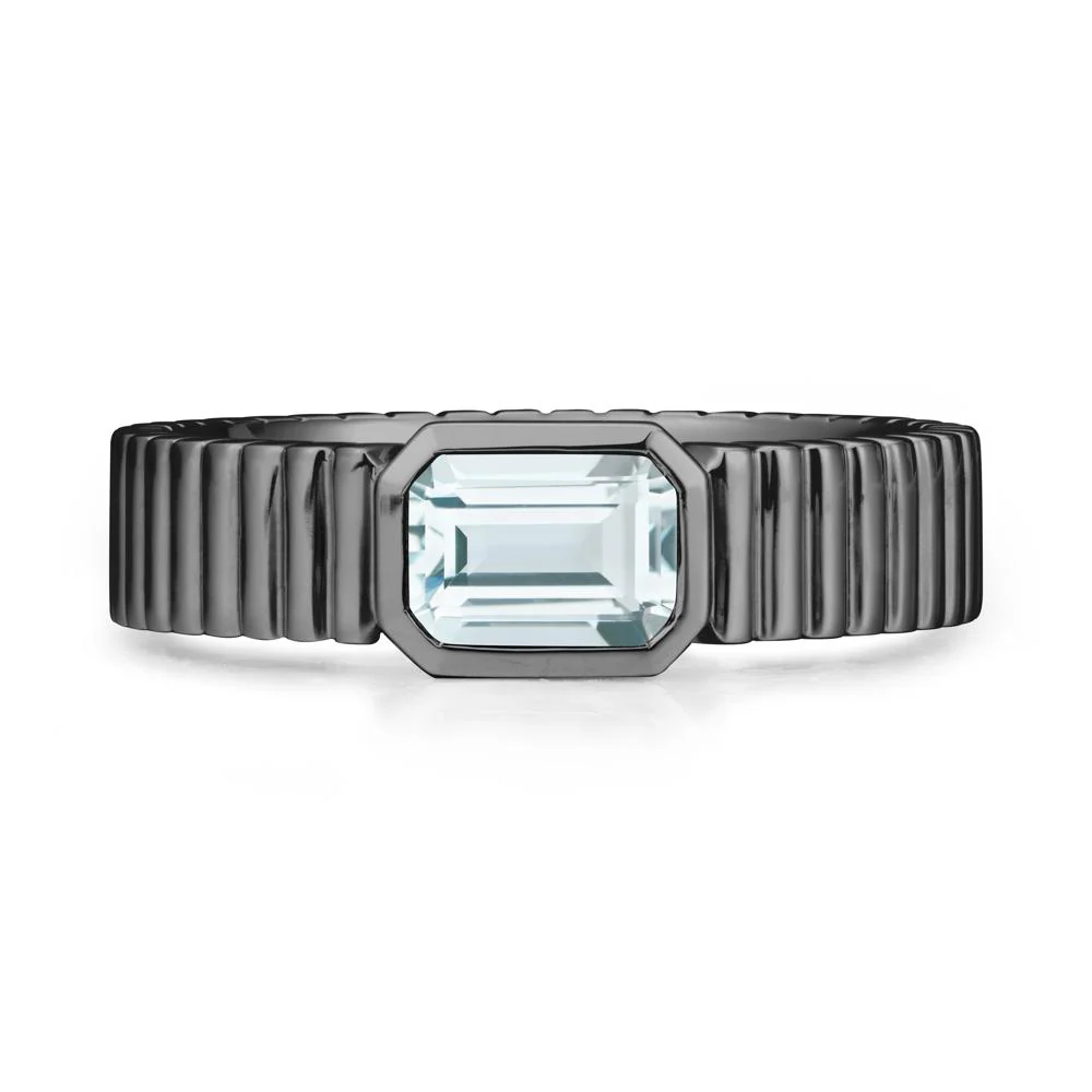Men Wide Ribbed Band Aquamarine Ring - Image 7