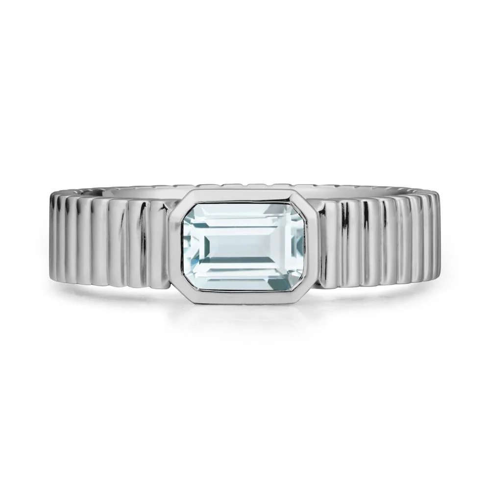 Men Wide Ribbed Band Aquamarine Ring - Image 8
