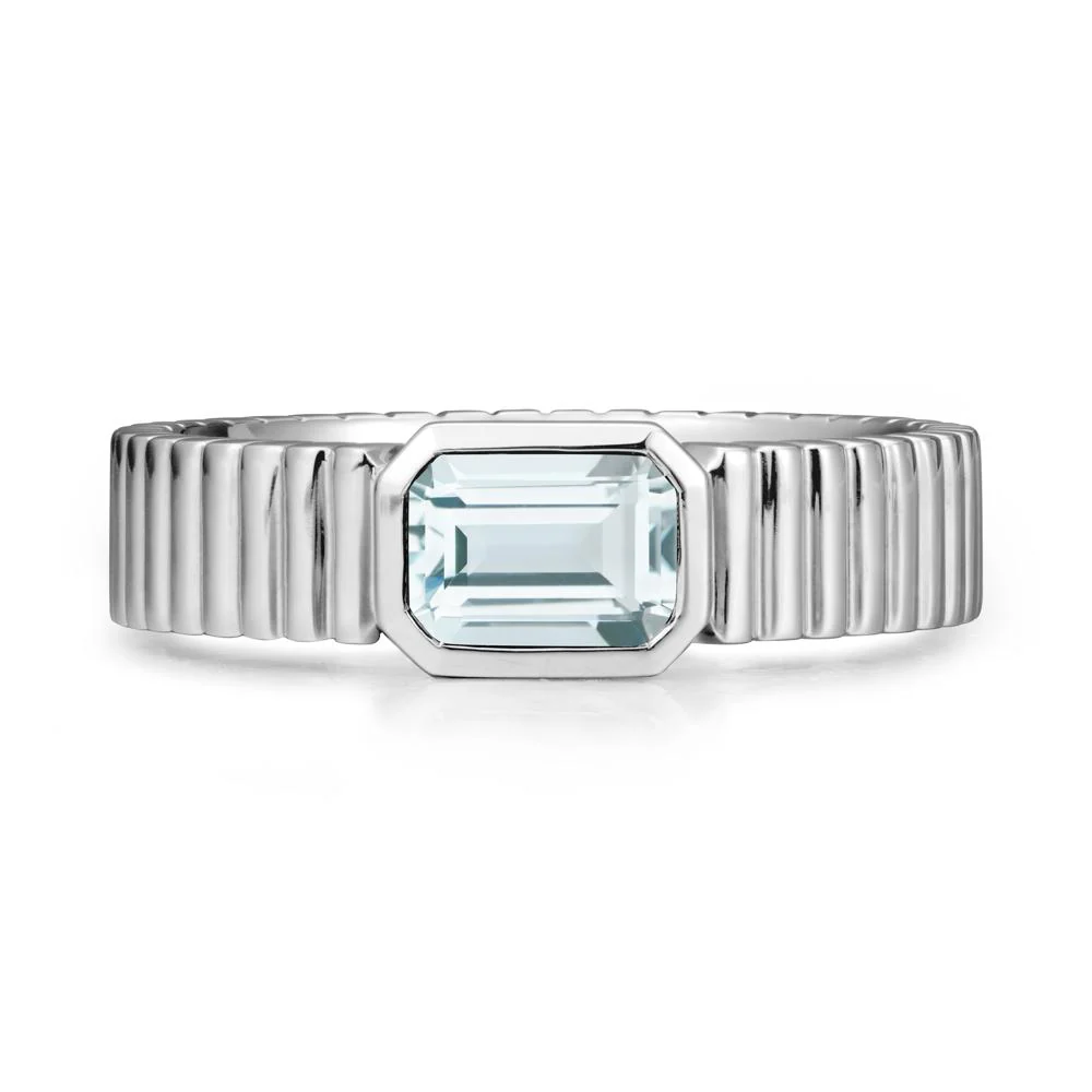 Men Wide Ribbed Band Aquamarine Ring - Image 9