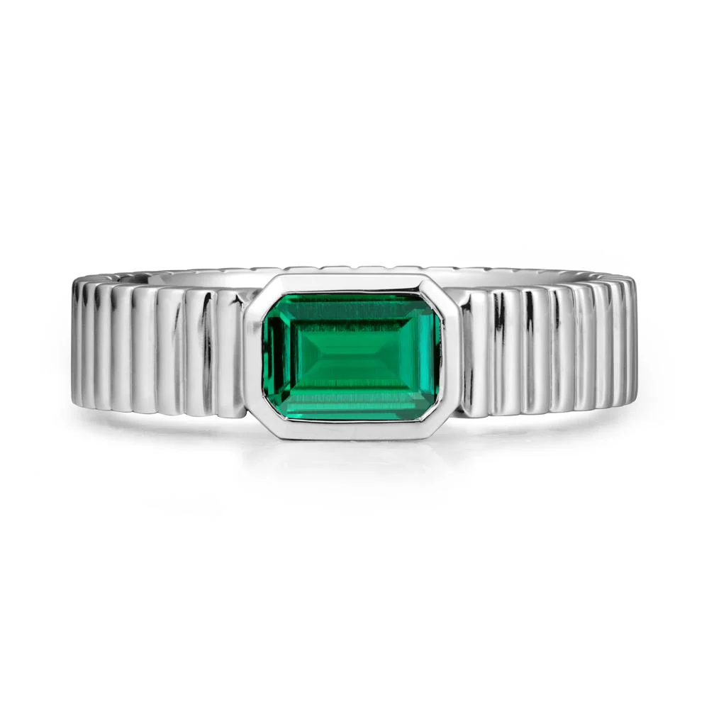 Ribbed Band Emerald Cut Emerald Ring - Image 6