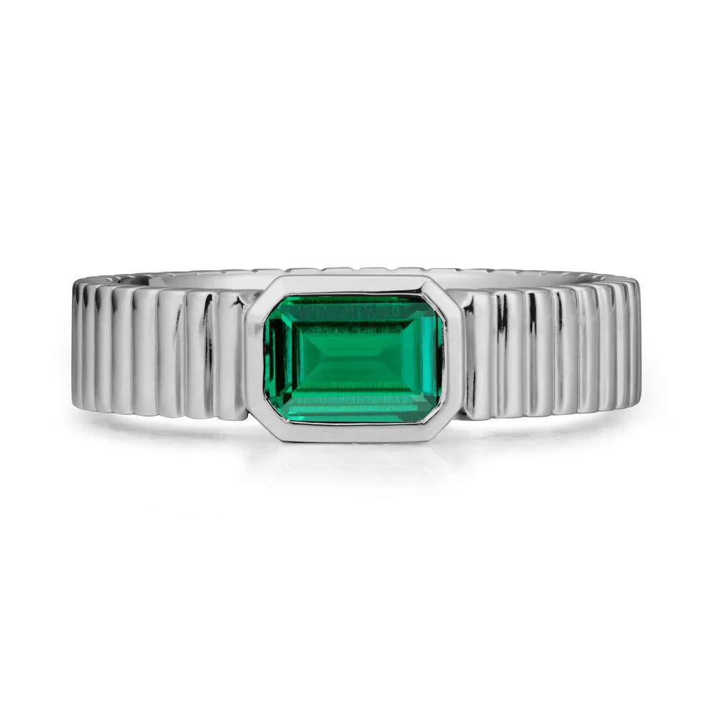 Ribbed Band Emerald Cut Emerald Ring - Image 8