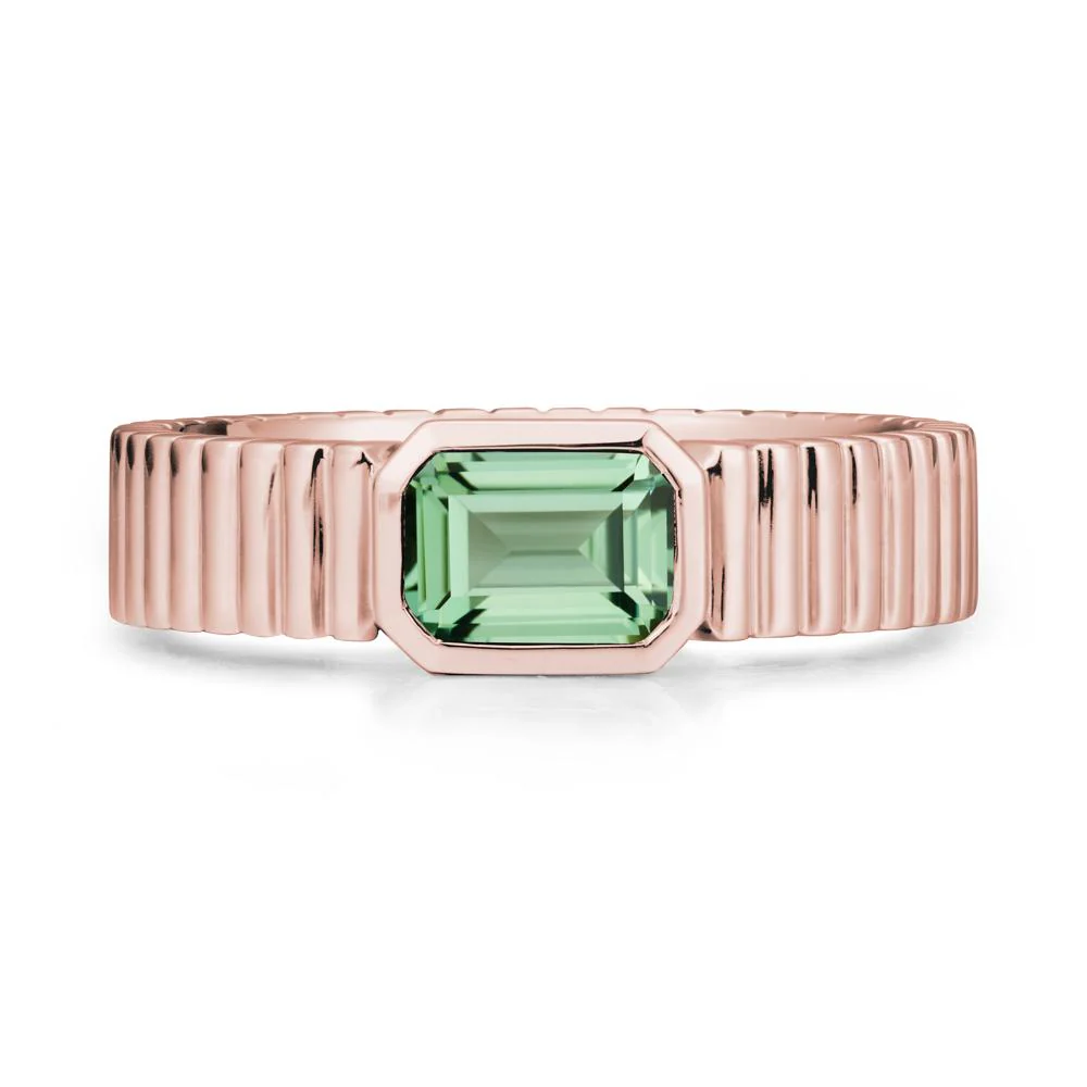 Ribbed Band Emerald Cut Green Sapphire Ring - Image 5