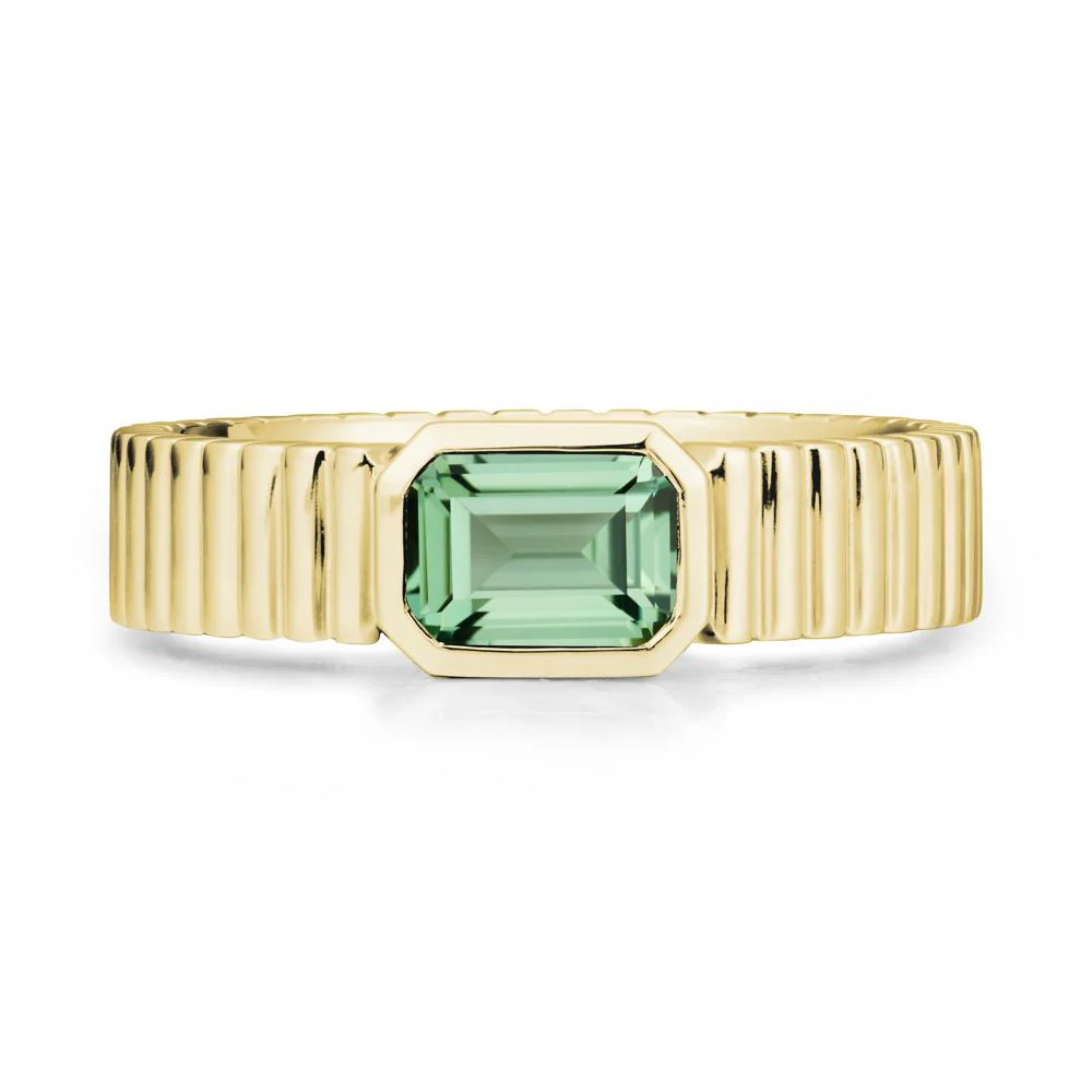 Ribbed Band Emerald Cut Green Sapphire Ring - Image 7