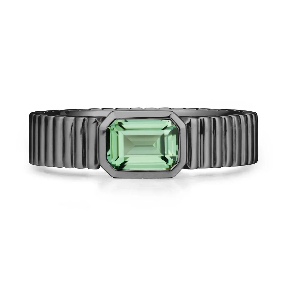 Ribbed Band Emerald Cut Green Sapphire Ring - Image 8