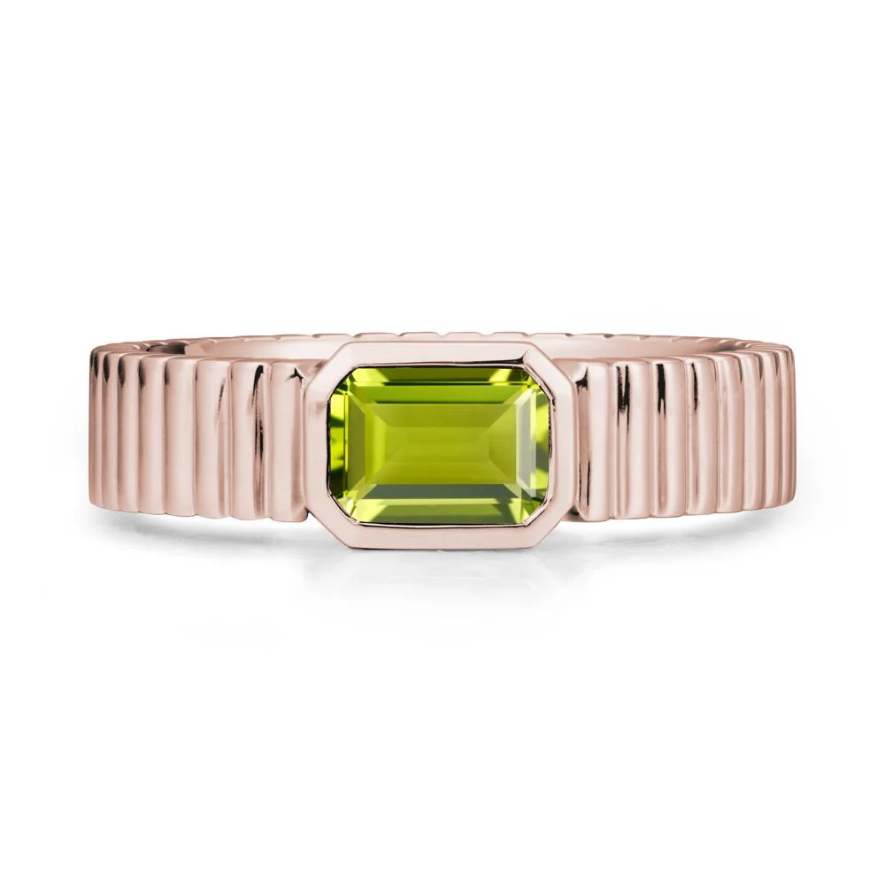 Ribbed Band Emerald Cut Peridot Ring - Image 2