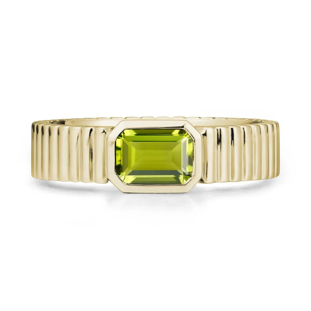 Ribbed Band Emerald Cut Peridot Ring - Image 4