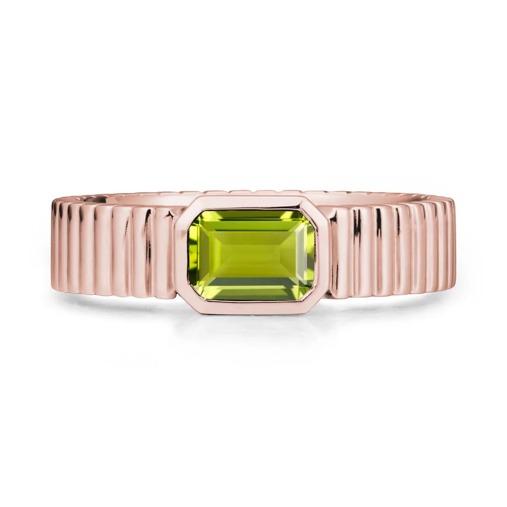 Ribbed Band Emerald Cut Peridot Ring - Image 5