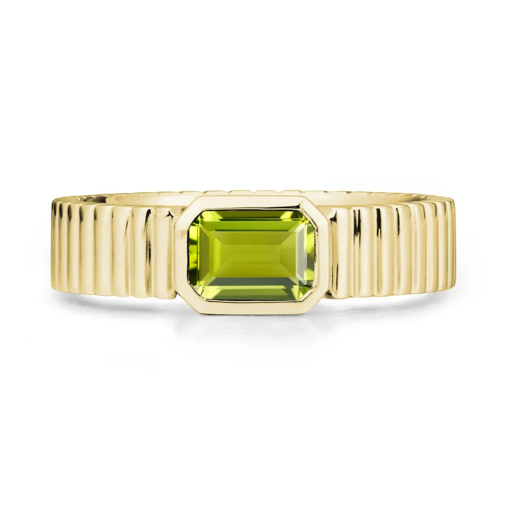 Ribbed Band Emerald Cut Peridot Ring - Image 7