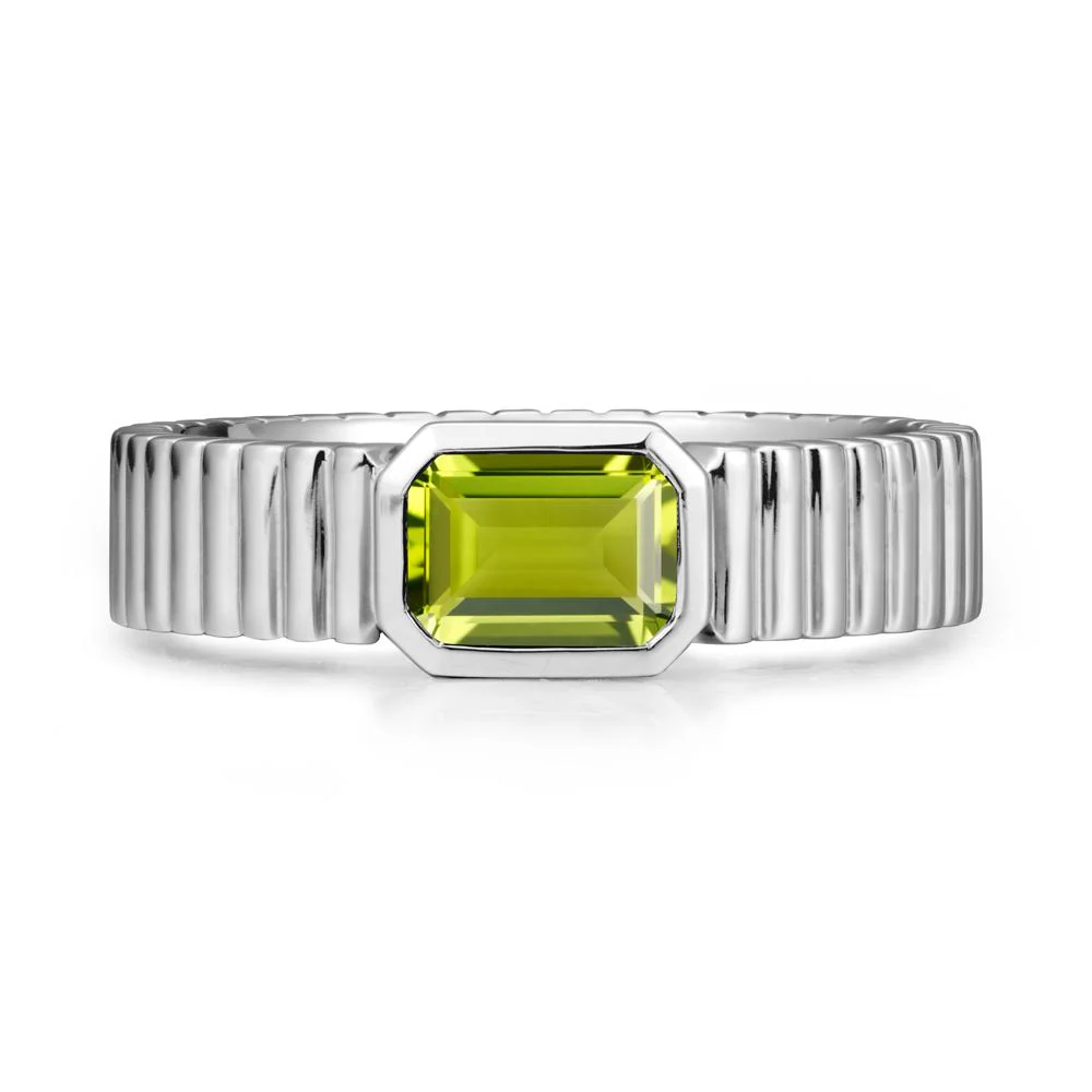 Ribbed Band Emerald Cut Peridot Ring - Image 9