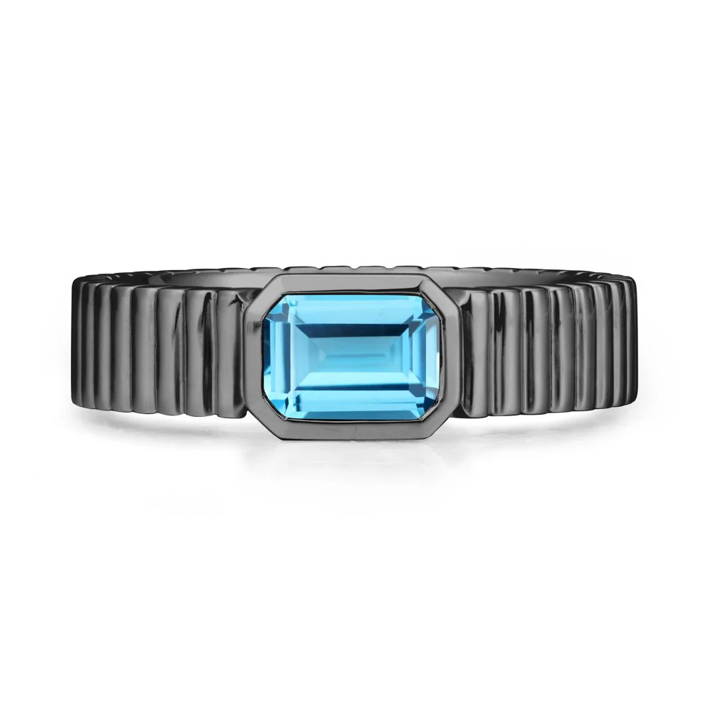 Bezel Settting Swiss Blue Topaz Ring with Ribbed Band - Image 8