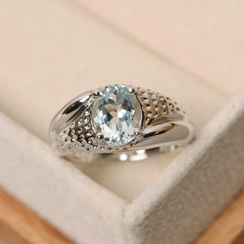 Rugged Oval Aquamarine Ring for Men - Image 10