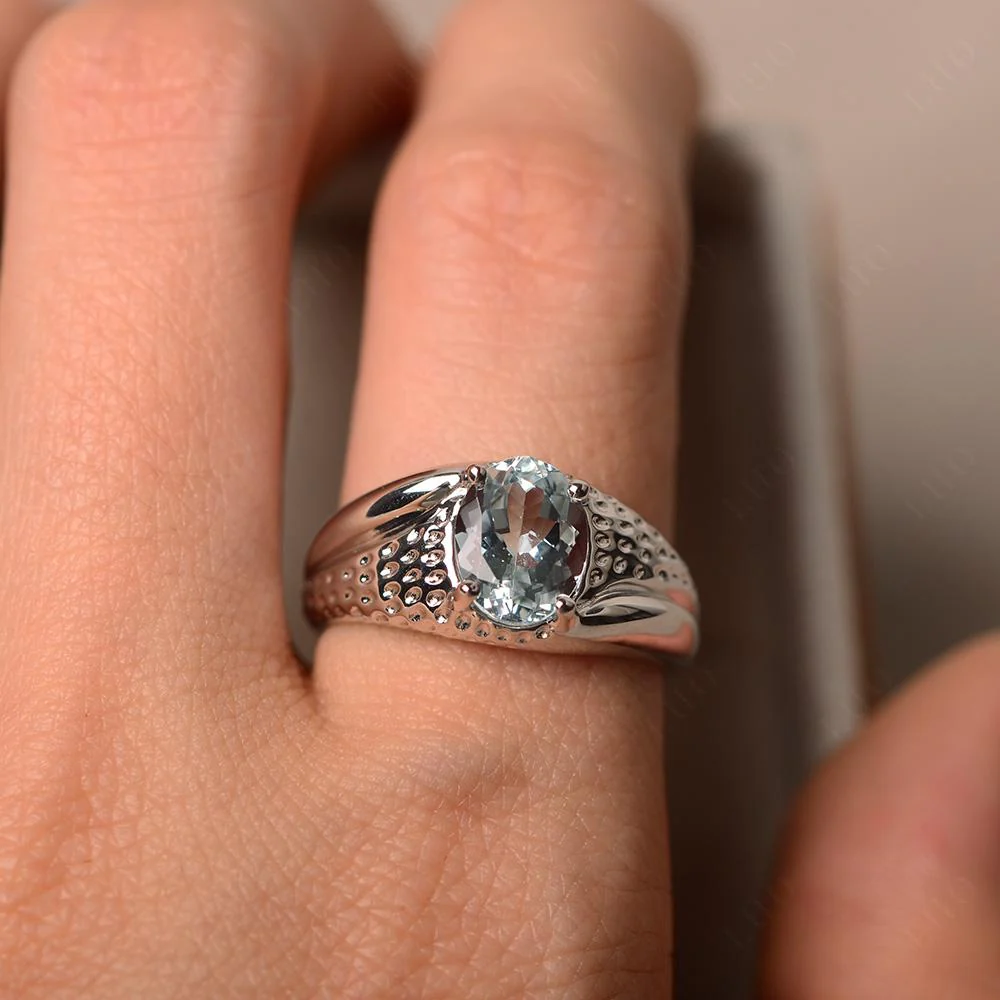 Rugged Oval Aquamarine Ring for Men - Image 13