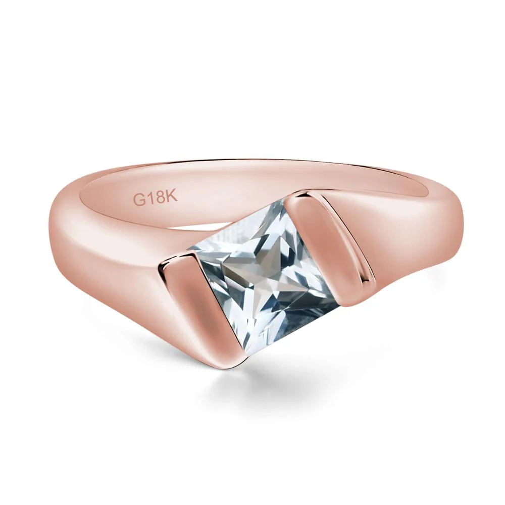 Unisex Aquamarine Bypass Solitaire Ring - Image 9