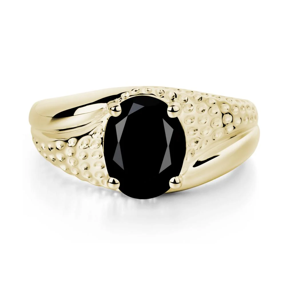 Rugged Oval Black Spinel Ring for Men