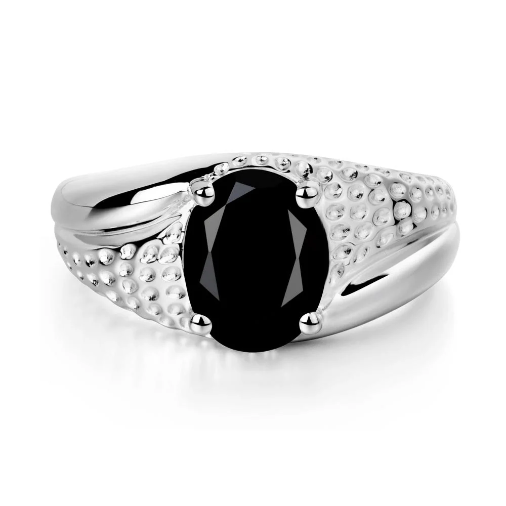 Rugged Oval Black Spinel Ring for Men - Image 2