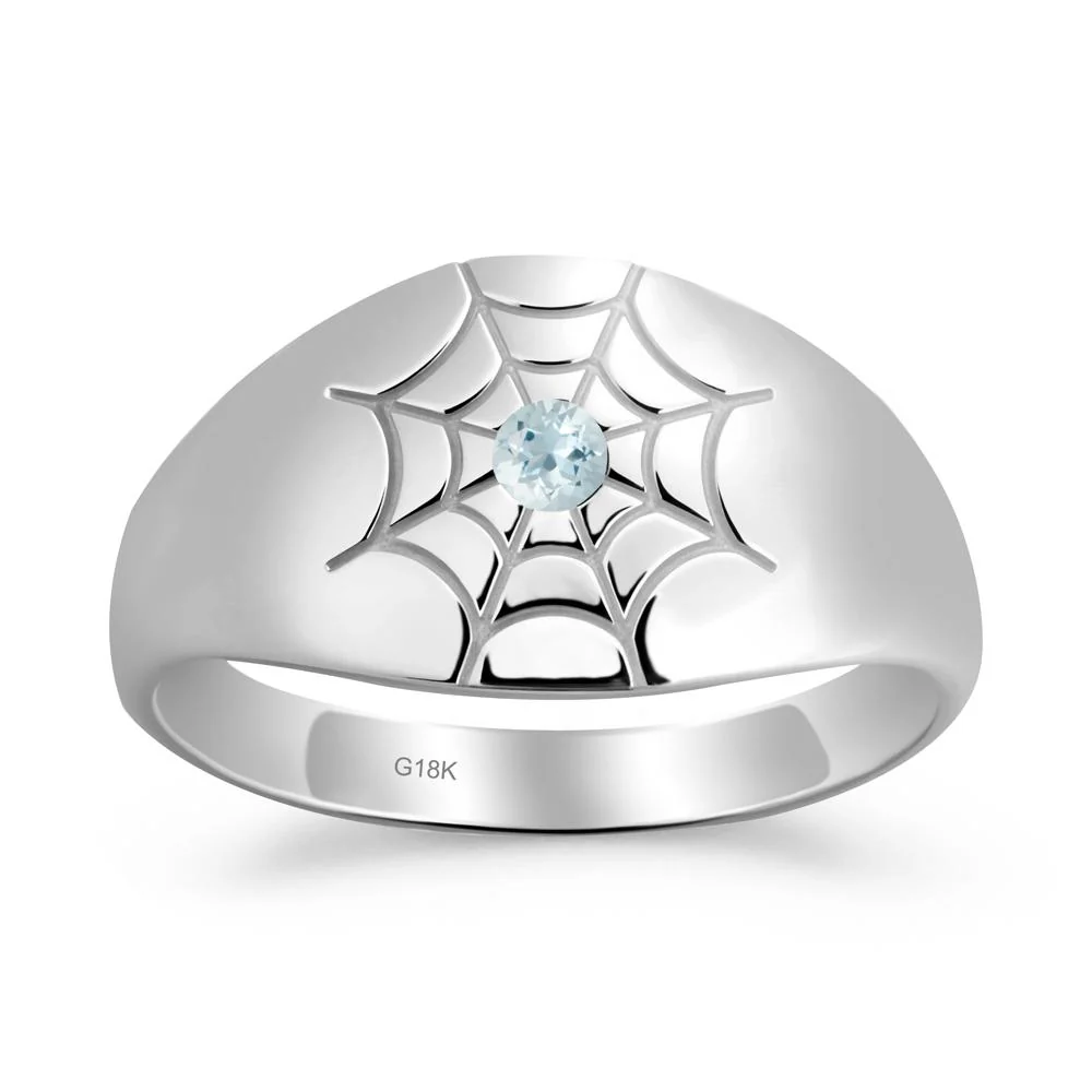 Men's Gothic Aquamarine Ring with Spider Wed - Image 3