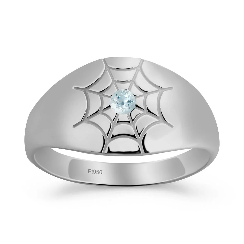 Men's Gothic Aquamarine Ring with Spider Wed - Image 5