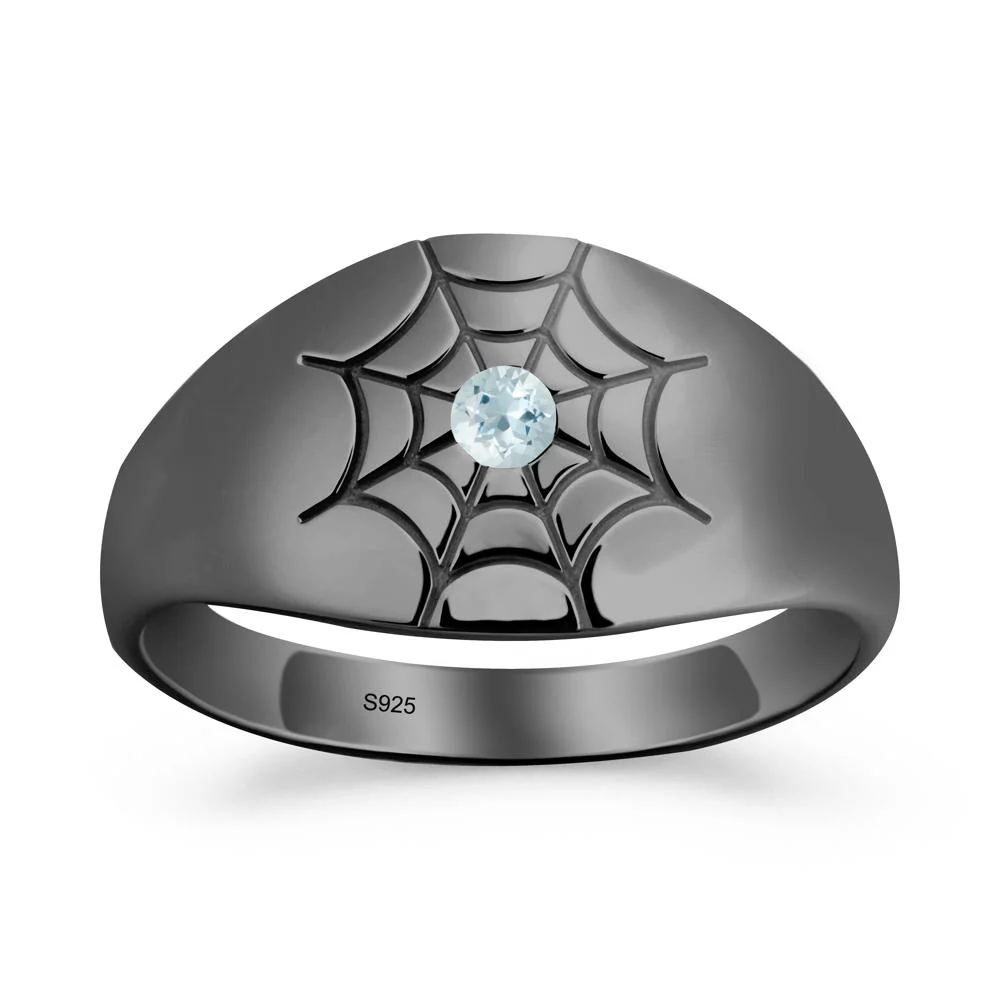 Men's Gothic Aquamarine Ring with Spider Wed - Image 7