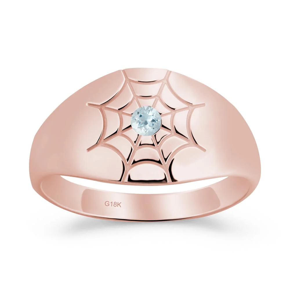 Men's Gothic Aquamarine Ring with Spider Wed - Image 9
