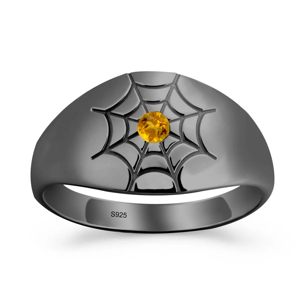 Men's Gothic Citrine Ring with Spider Wed - Image 4