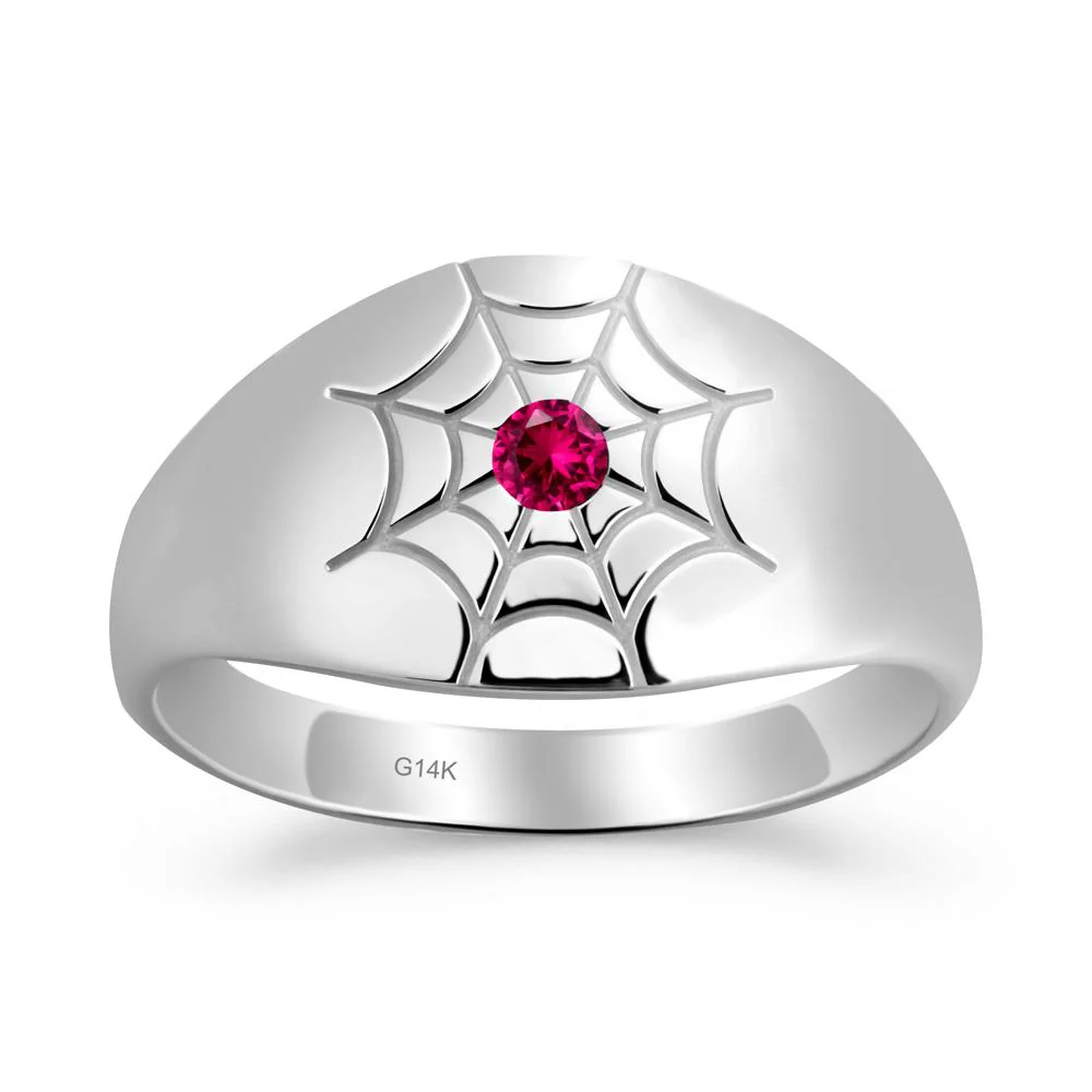 Men's Gothic Ruby Ring with Spider Wed