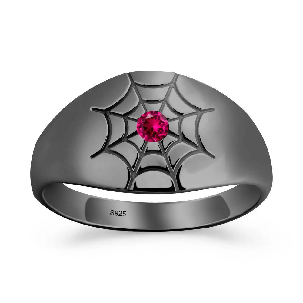 Men's Gothic Ruby Ring with Spider Wed - Image 3