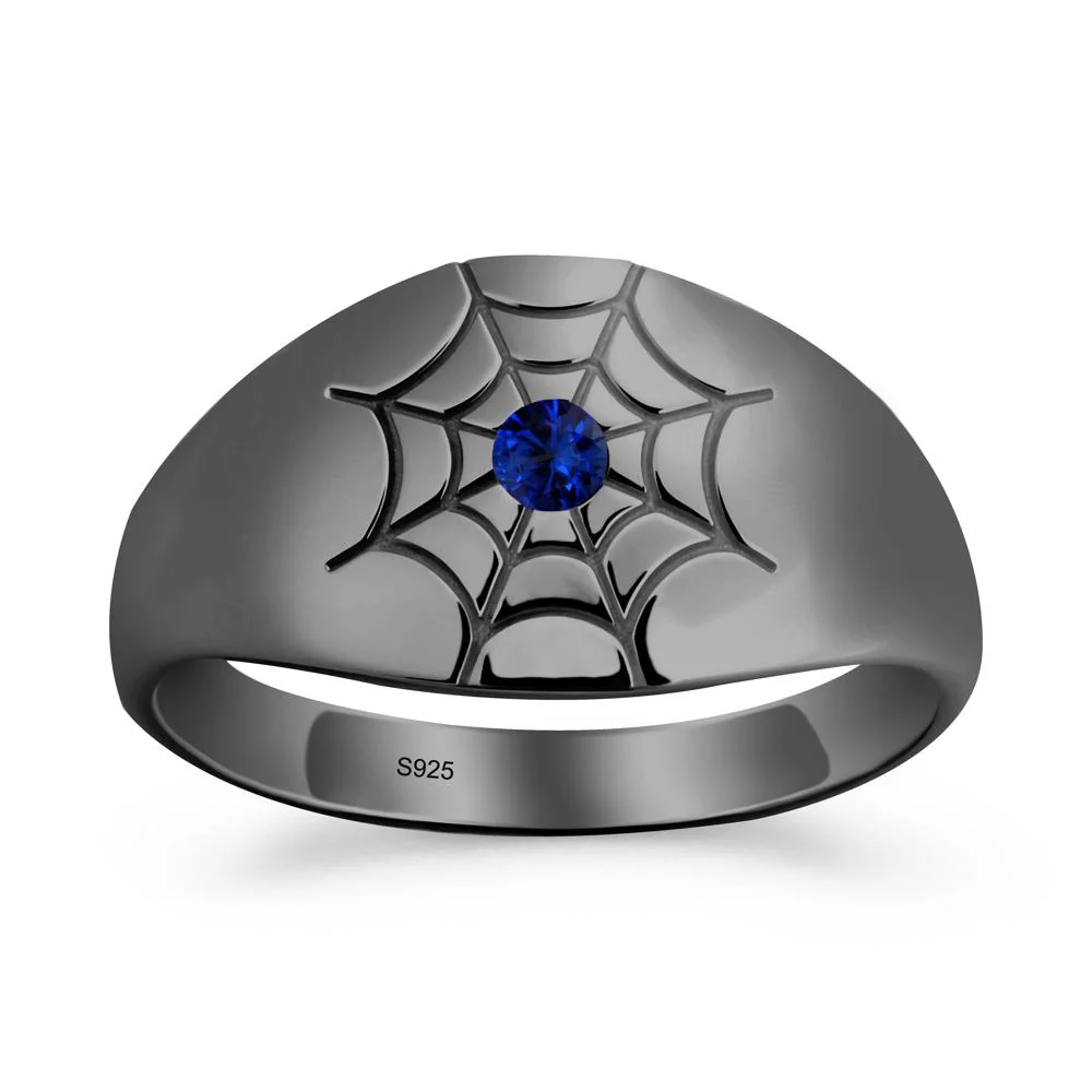 Men's Gothic Sapphire Ring with Spider Wed - Image 9